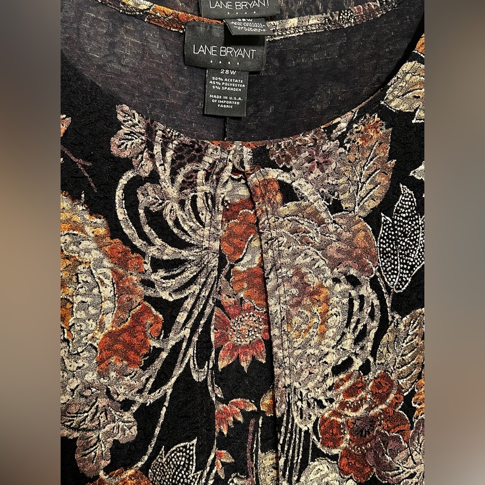WOMENS 4XL 28W 2 PC. LANE BRYANT FLORAL BEADED HEM LONG SLEEVE BLOUSE W/CAMI - Picture 6 of 9